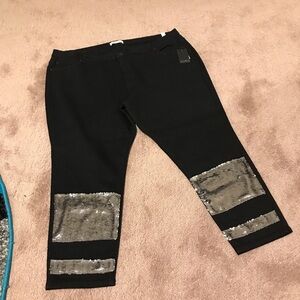 Black Sequin Embellished Pants, stretch denim fabric
